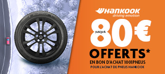 jusqu'à 80€ offerts sur les  pneus Hankook