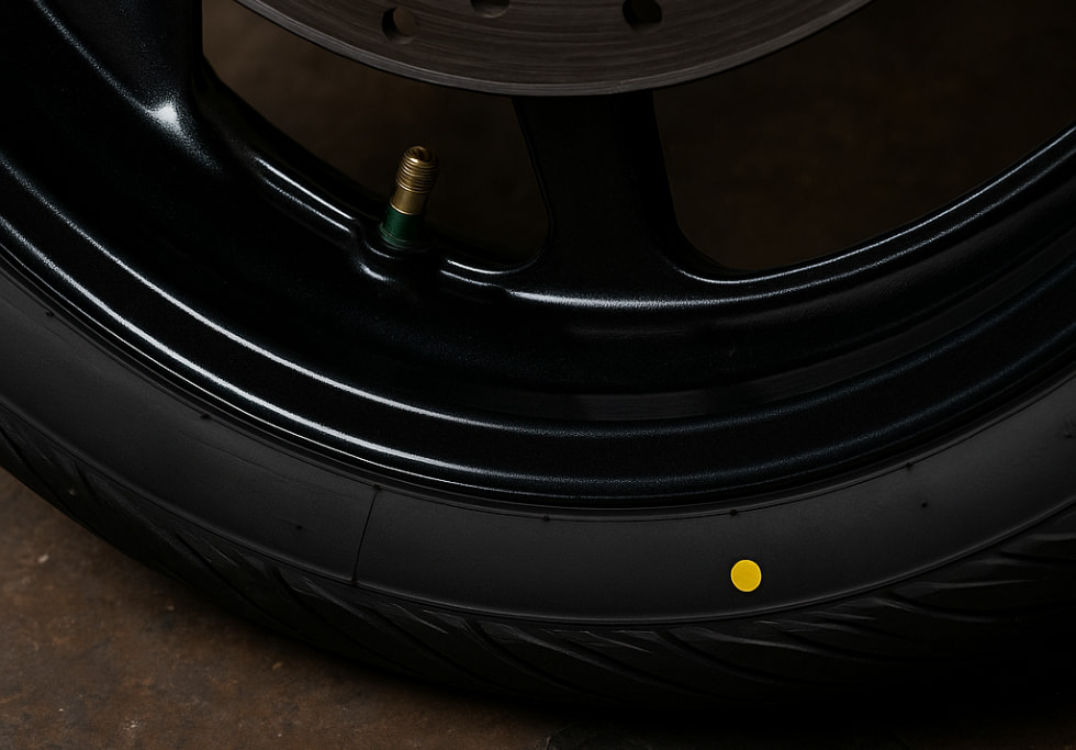 Point jaune pneu moto